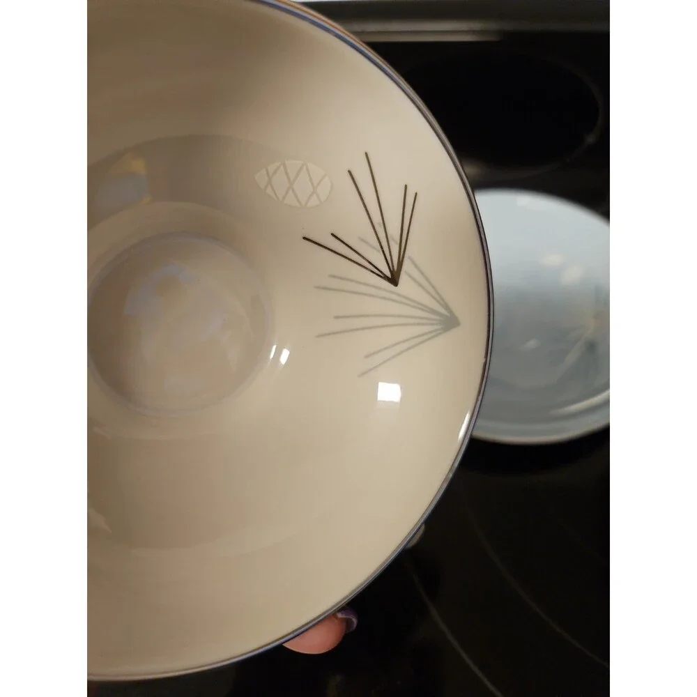 Vintage MCM Franciscan Silver Pine Tea Cup & Saucer Set Atomic Pine Near Mint